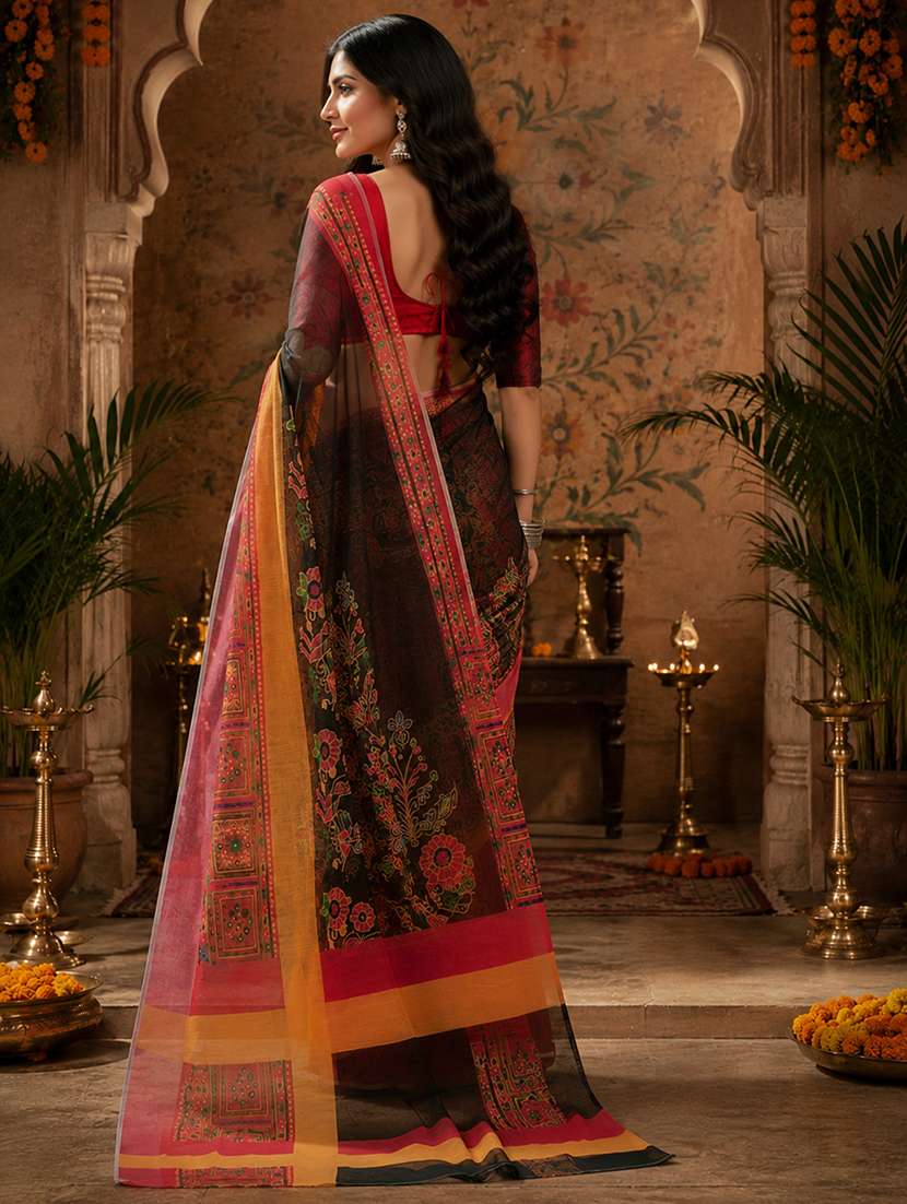 Women Printed Casual Wear Saree With Blouse - 22593210 -  Standard Image - 2