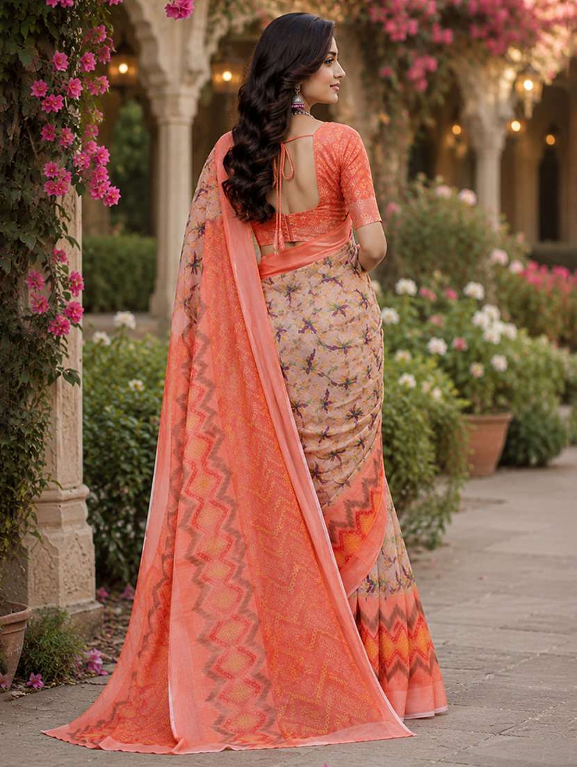women printed casual wear saree with blouse - 22593211 -  Standard Image - 2