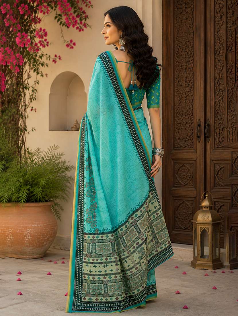 Women Printed Casual Wear Saree With Blouse - 22593217 -  Standard Image - 2