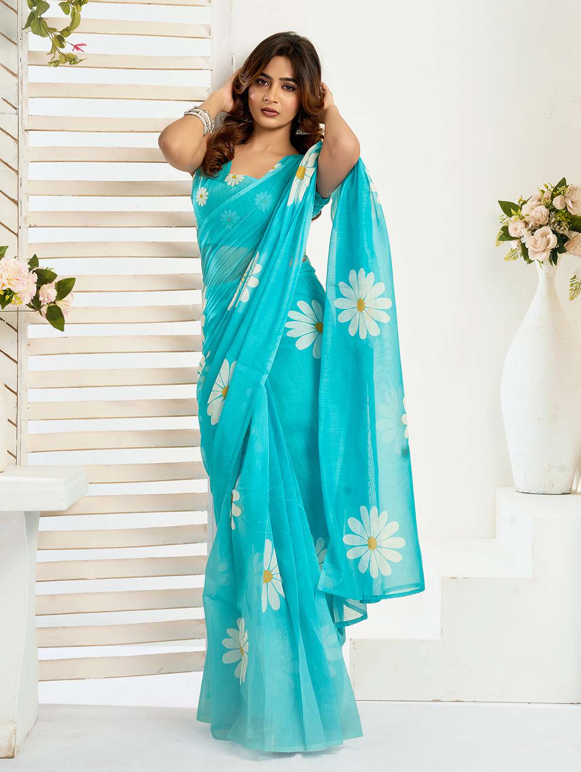Women Printed Ready To Wear Saree With Blouse - 22593292 -  Standard Image - 2