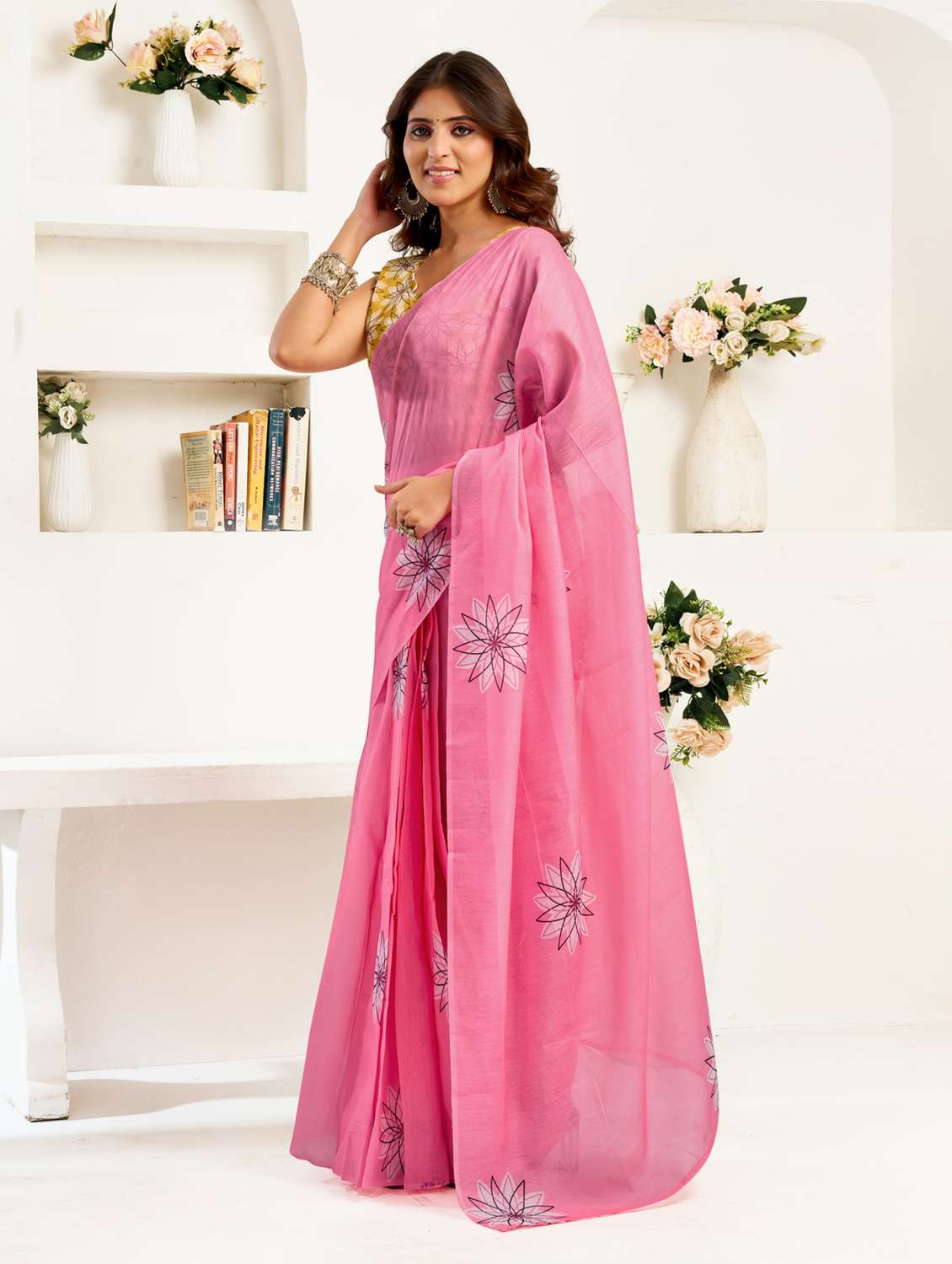 Women Printed Ready To Wear Saree With Blouse - 22593319 -  Standard Image - 2