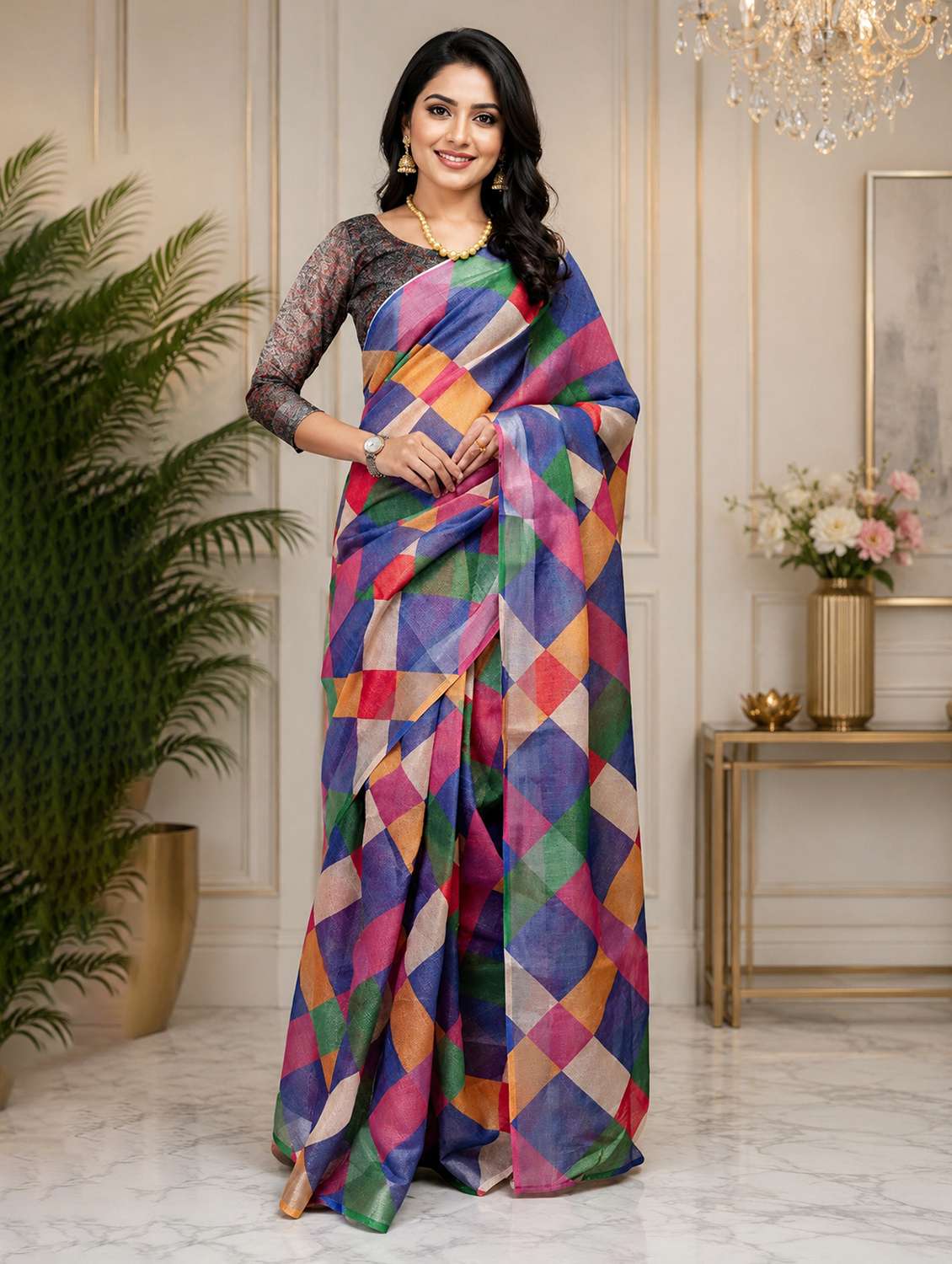 women printed ready to wear saree with blouse