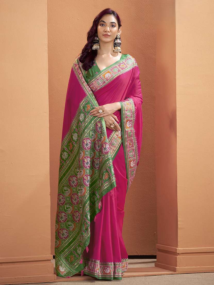 women solid with bordered patola saree with blouse - 22593512 -  Standard Image - 2