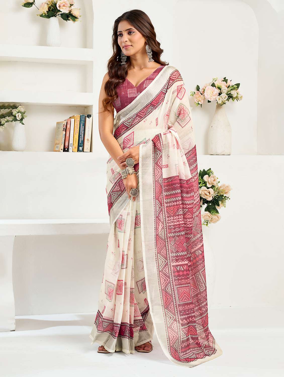 women printed ready to wear saree with blouse - 22593513 -  Standard Image - 2