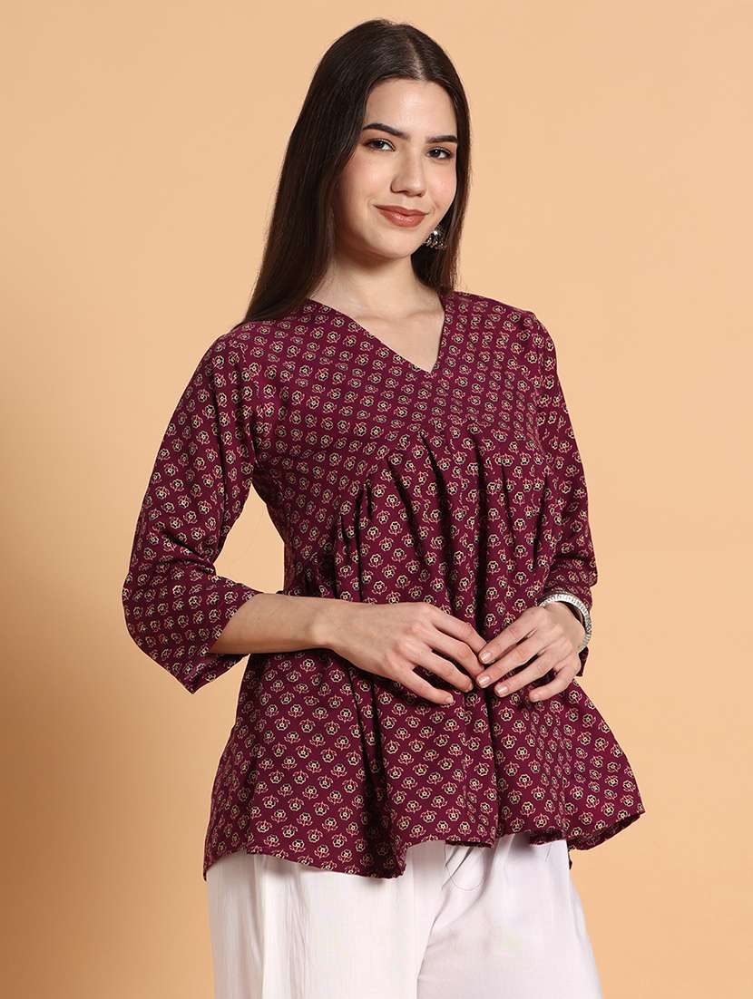 Women Printed Three Quarter Sleeves A-line Kurti - 22593588 -  Standard Image - 2