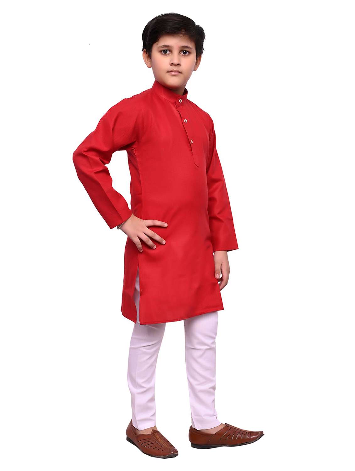 boys solid mandarin neck kurta set - 22593611 -  Standard Image - 2