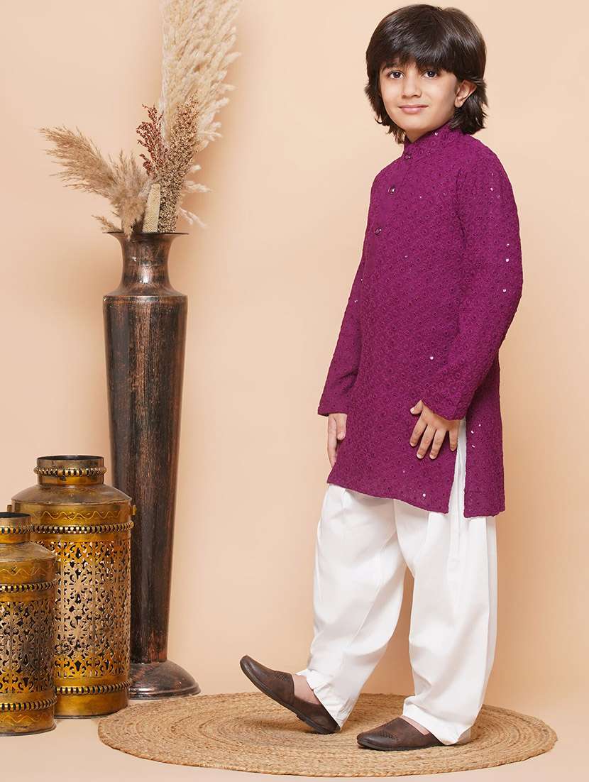 Boys Embroidered Long Sleeves Kurta Set - 22593615 -  Standard Image - 2