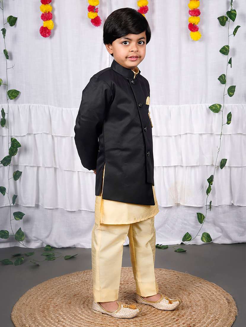 boys solid mandarin neck kurta set - 22593625 -  Standard Image - 2