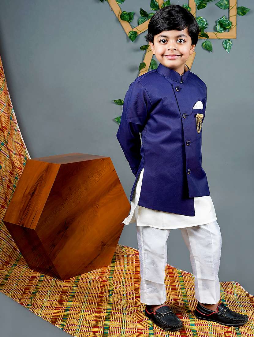 boys solid mandarin neck kurta set - 22593626 -  Standard Image - 2