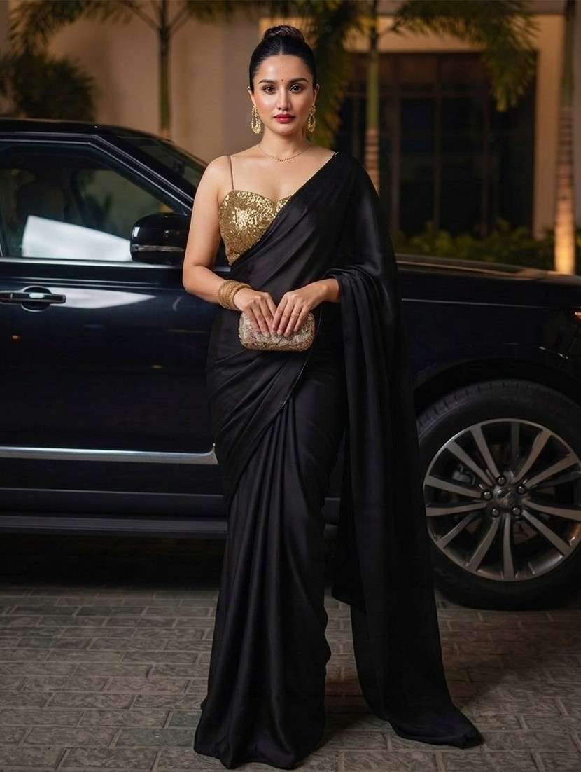 women solid plain saree with blouse
