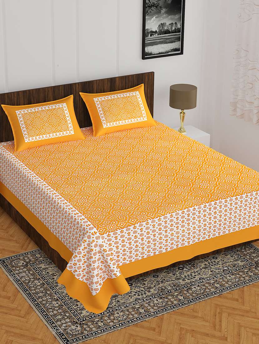 kivo bedsheets 100% pure cotton jaipuri print double bedsheet with 2 pillow covers-size 85x90 inchs