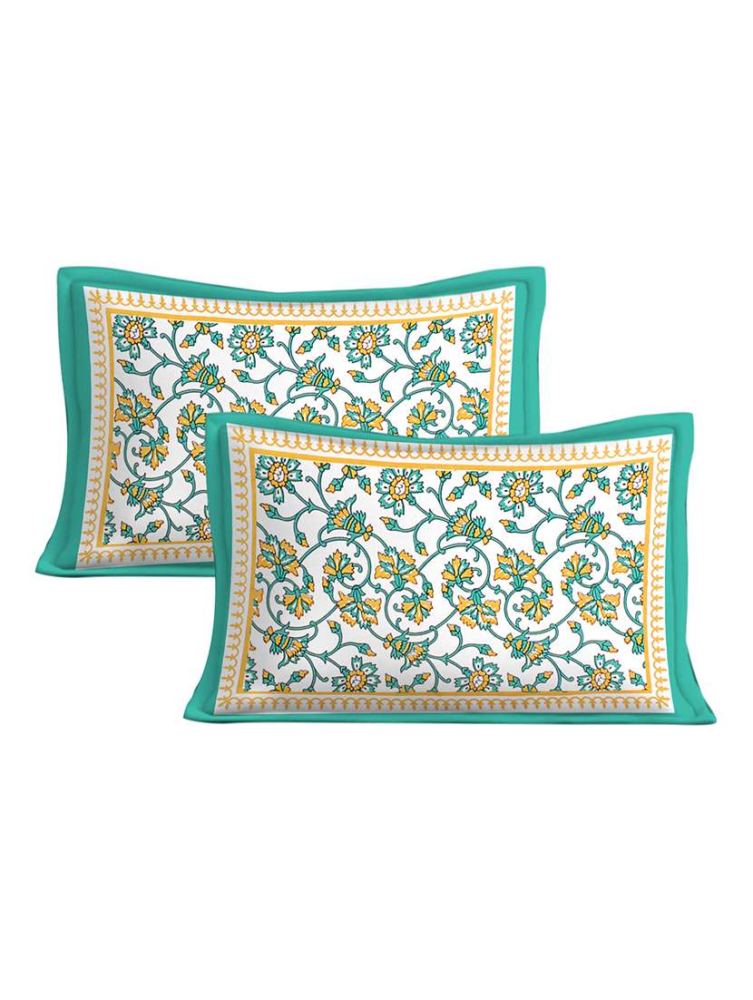 kivo bedsheets 100% pure cotton jaipuri print double bedsheet with 2 pillow covers-size 85x90 inchs - 22593779 -  Standard Image - 2