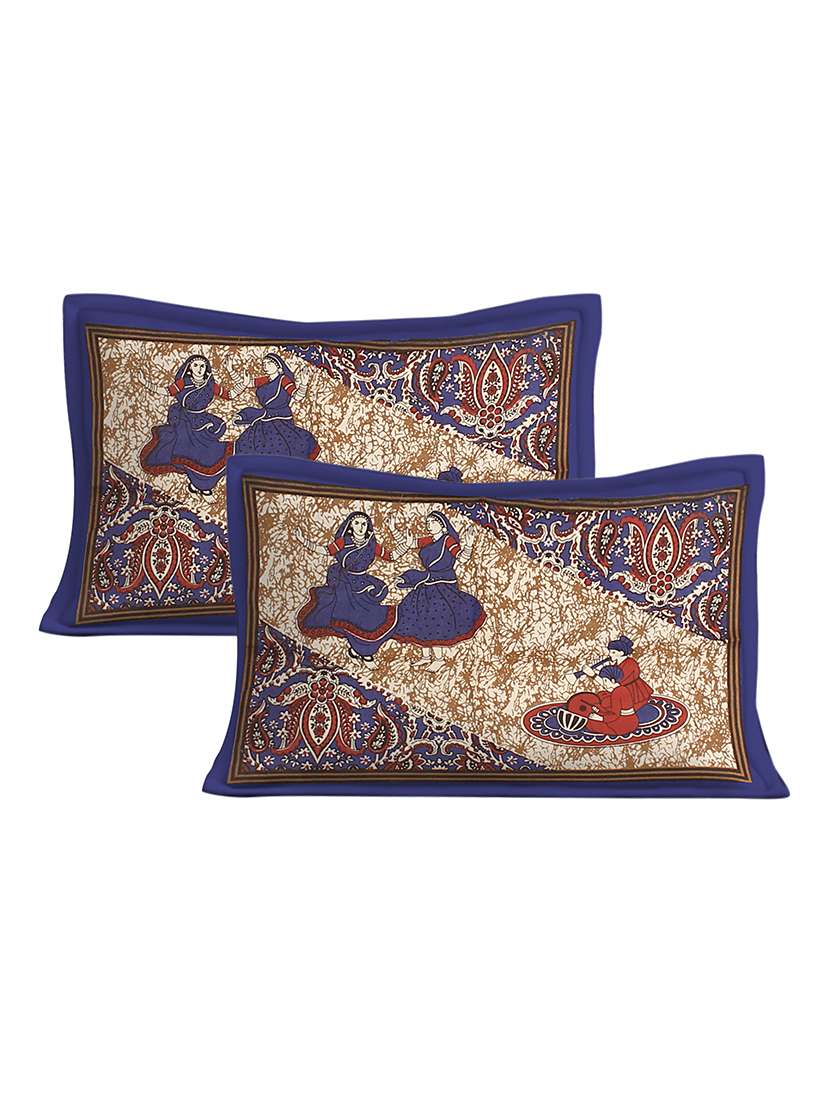 kivo bedsheets 100% pure cotton jaipuri print double bedsheet with 2 pillow covers-size 85x90 inchs - 22593791 -  Standard Image - 2