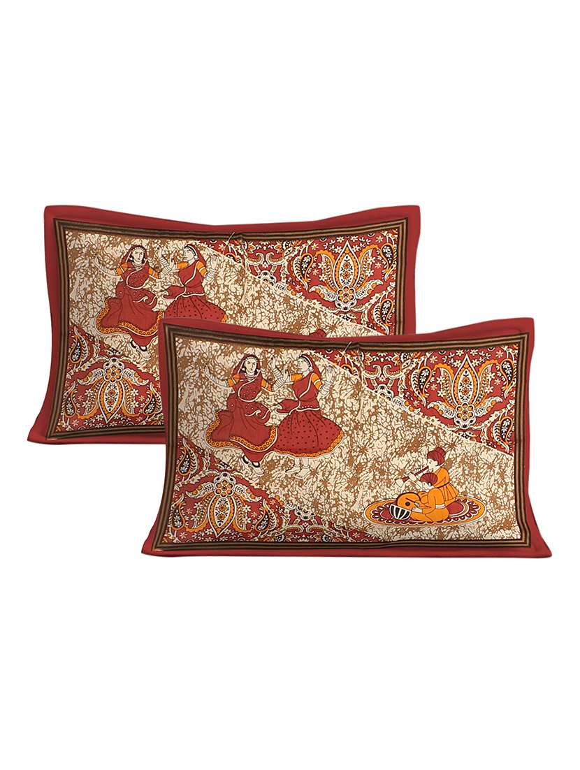 kivo bedsheets 100% pure cotton jaipuri print double bedsheet with 2 pillow covers-size 85x90 inchs - 22593793 -  Standard Image - 2