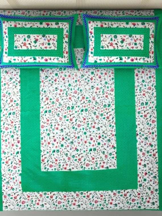kivo bedsheets 100% pure cotton jaipuri print double bedsheet with 2 pillow covers-size 85x90 inchs - 22593795 -  Standard Image - 2