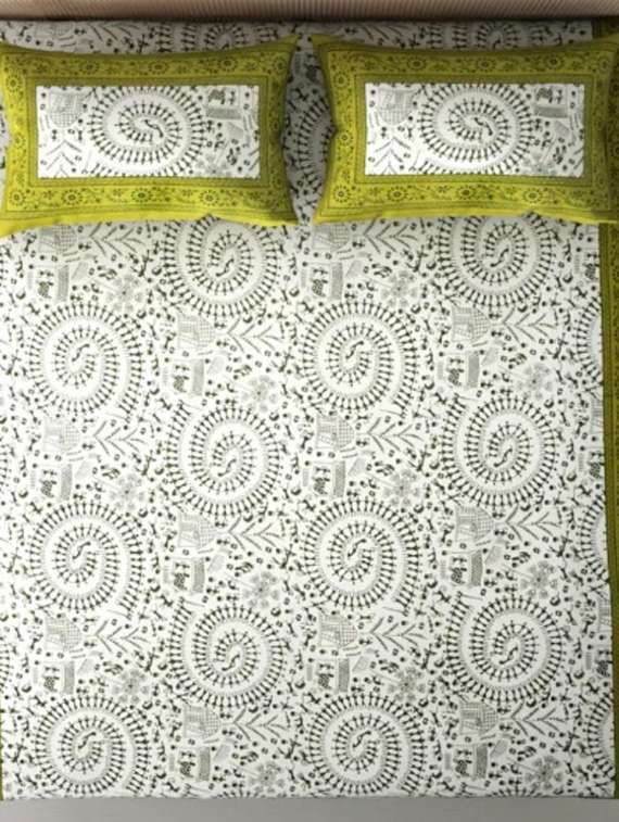 kivo bedsheets 100% pure cotton jaipuri print double bedsheet with 2 pillow covers-size 85x90 inchs - 22593796 -  Standard Image - 2