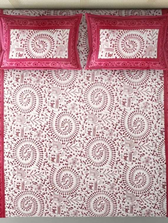 kivo bedsheets 100% pure cotton jaipuri print double bedsheet with 2 pillow covers-size 85x90 inchs - 22593797 -  Standard Image - 2