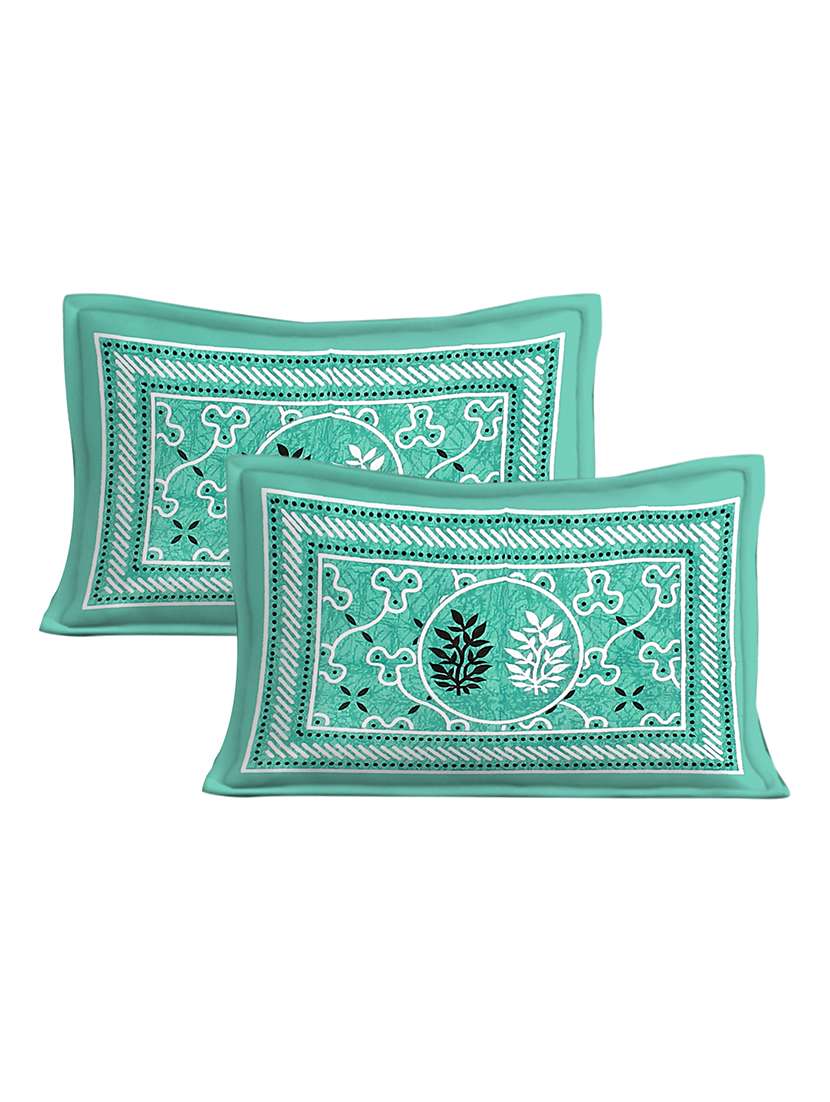 kivo bedsheets 100% pure cotton jaipuri print double bedsheet with 2 pillow covers-size 85x90 inchs - 22593798 -  Standard Image - 2