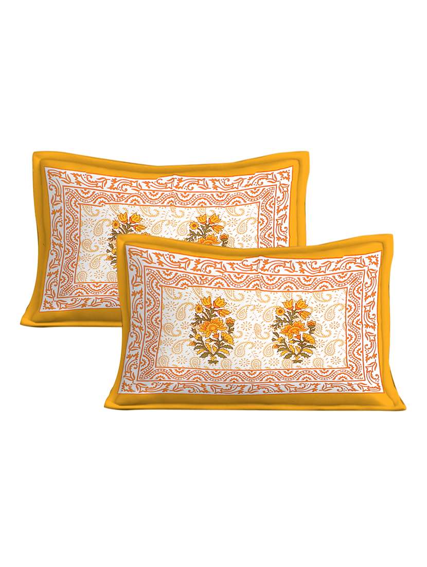kivo bedsheets 100% pure cotton jaipuri print double bedsheet with 2 pillow covers-size 85x90 inchs - 22593799 -  Standard Image - 2