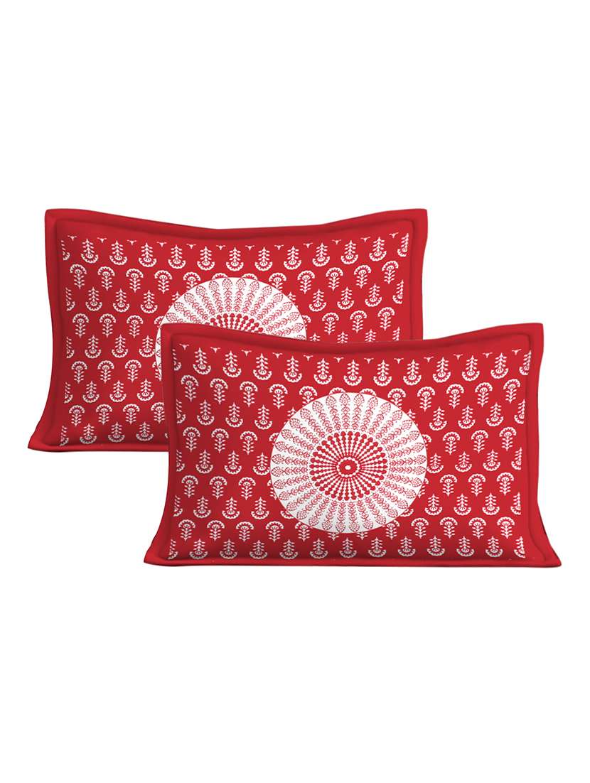 kivo bedsheets 100% pure cotton jaipuri print double bedsheet with 2 pillow covers-size 85x90 inchs - 22593802 -  Standard Image - 2