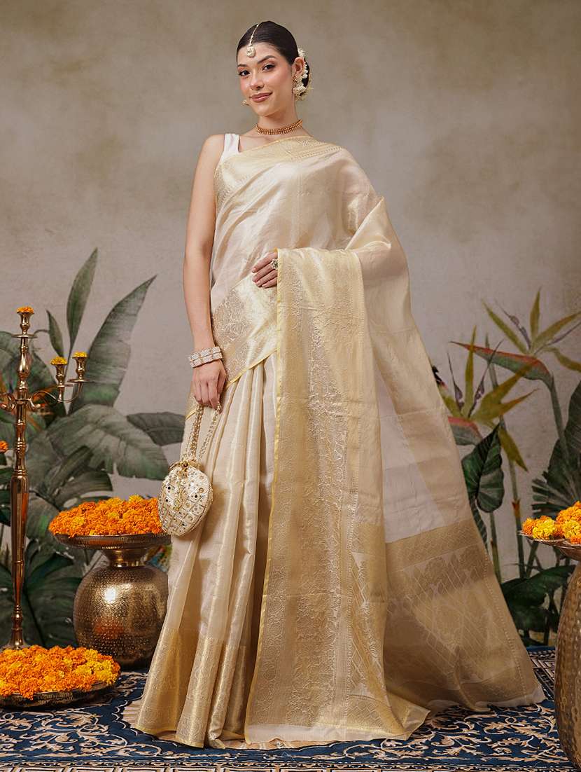 Women Solid With Bordered Kasavu Saree With Blouse - 22593805 -  Standard Image - 2