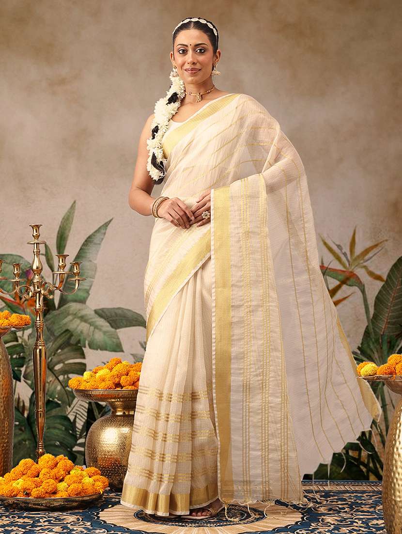 women self design kasavu saree with blouse
