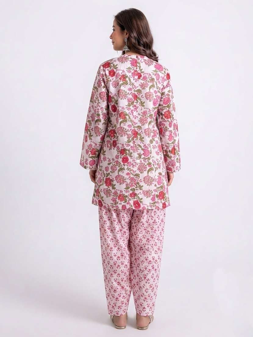 women floral long sleeve kurta with farshi salwar set - 22593838 -  Standard Image - 2