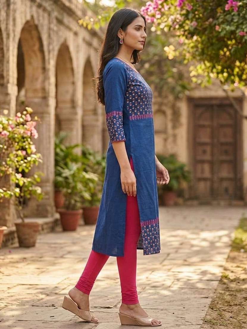 Women Printed Three Quarter Sleeves Straight Kurta - 22594113 -  Standard Image - 2