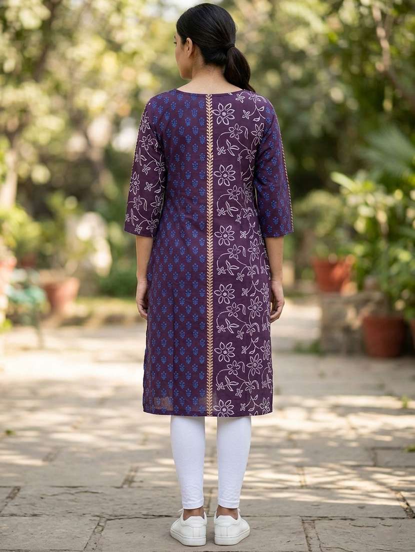 women printed three quarter sleeves straight kurta - 22594114 -  Standard Image - 2