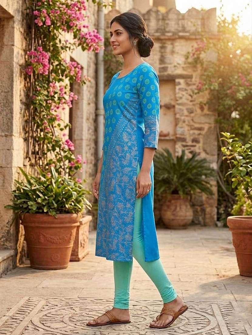 women printed three quarter sleeves straight kurta - 22594115 -  Standard Image - 2