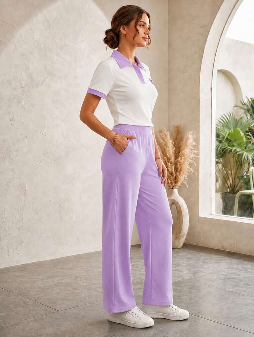 Women Solid Short Sleeves T-shirt And Trouser Co-ord Set - 22594126 -  Standard Image - 2