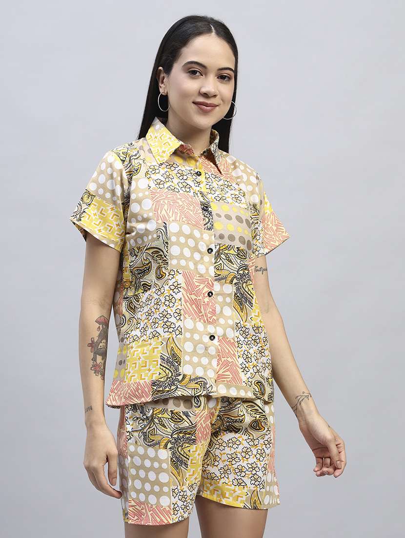 women printed short sleeves shirt and shorts set - 22594132 -  Standard Image - 2