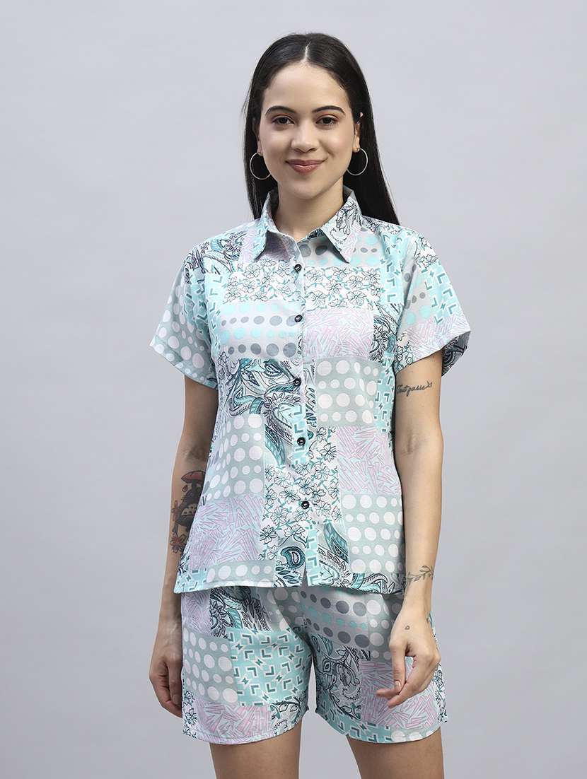 women printed short sleeves shirt and shorts set - 22594135 -  Standard Image - 2
