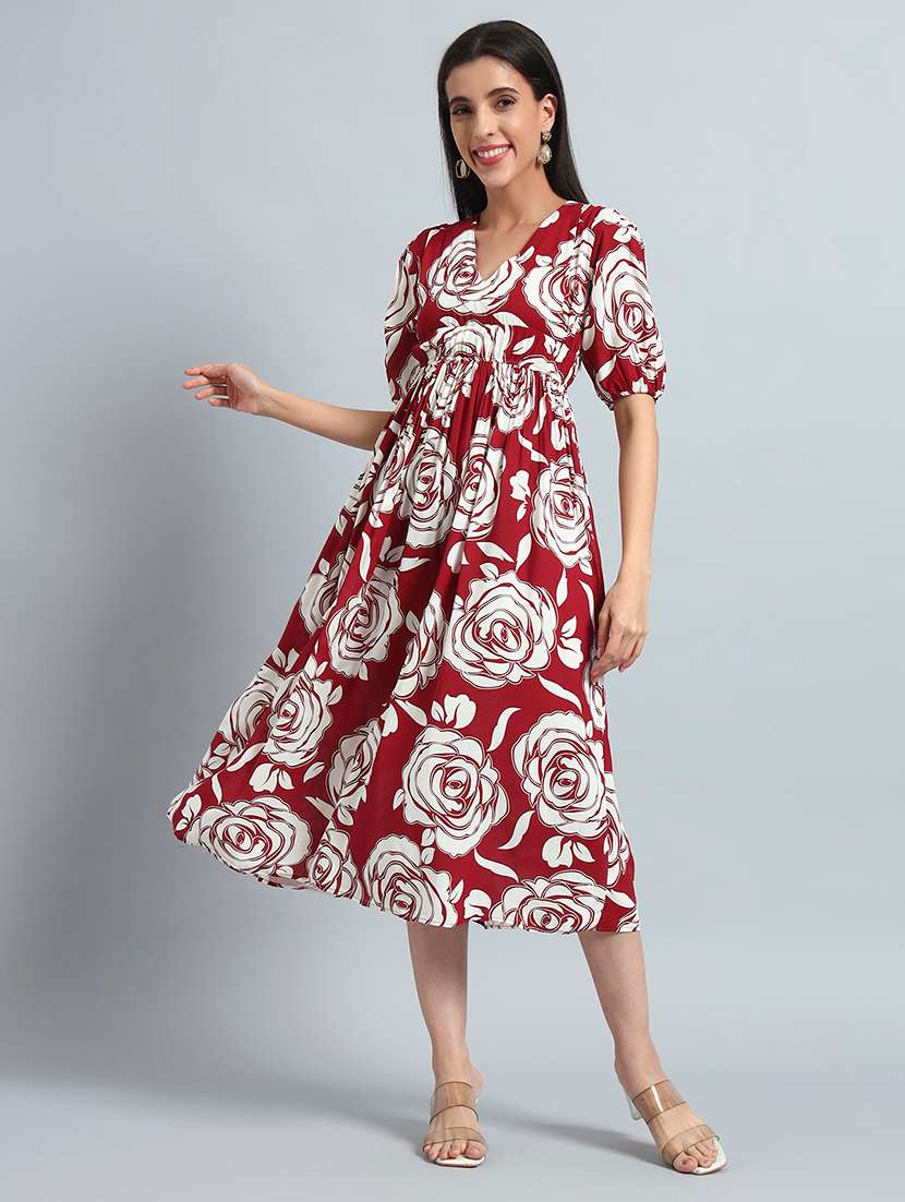 women printed puff sleeves fit and flare dress - 22594137 -  Standard Image - 2