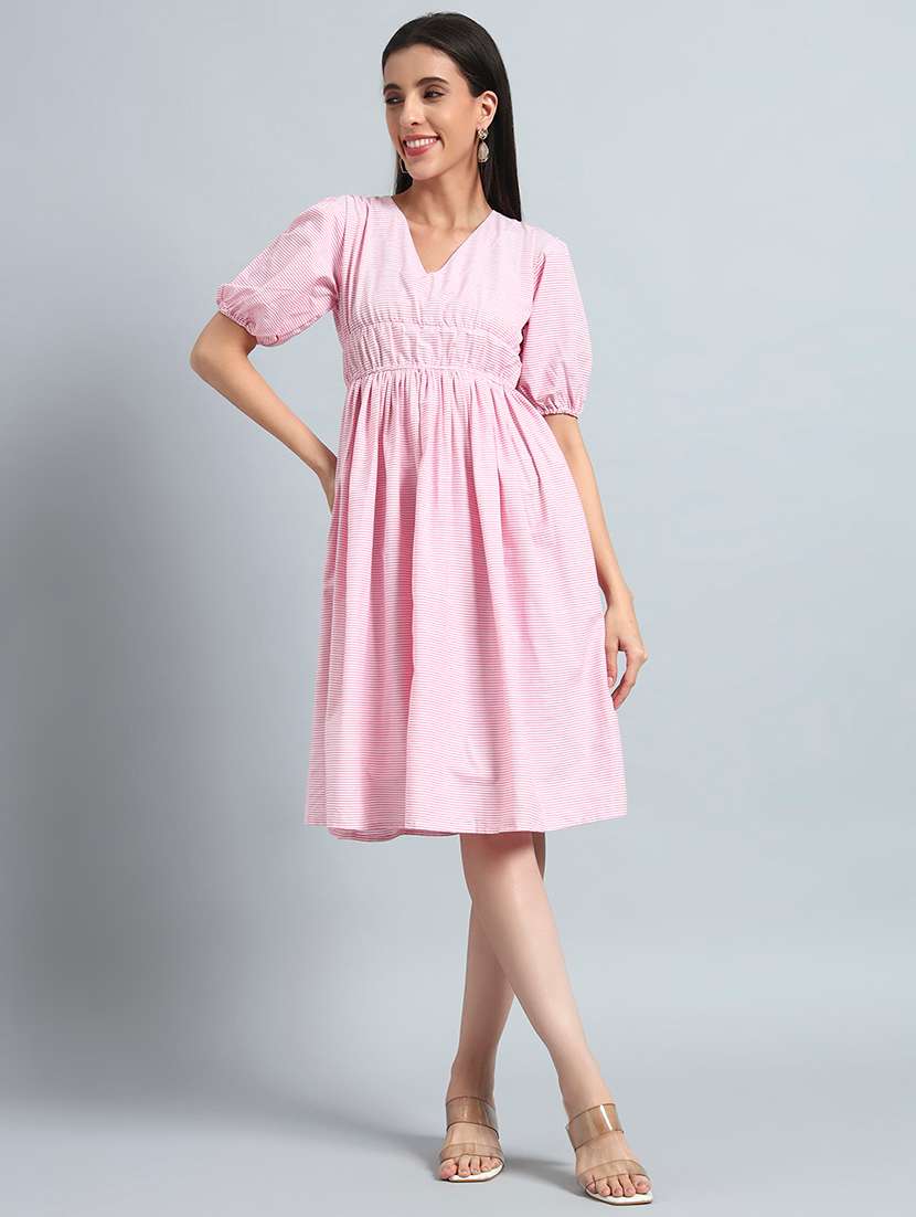 women printed puff sleeves fit and flare dress - 22594138 -  Standard Image - 2