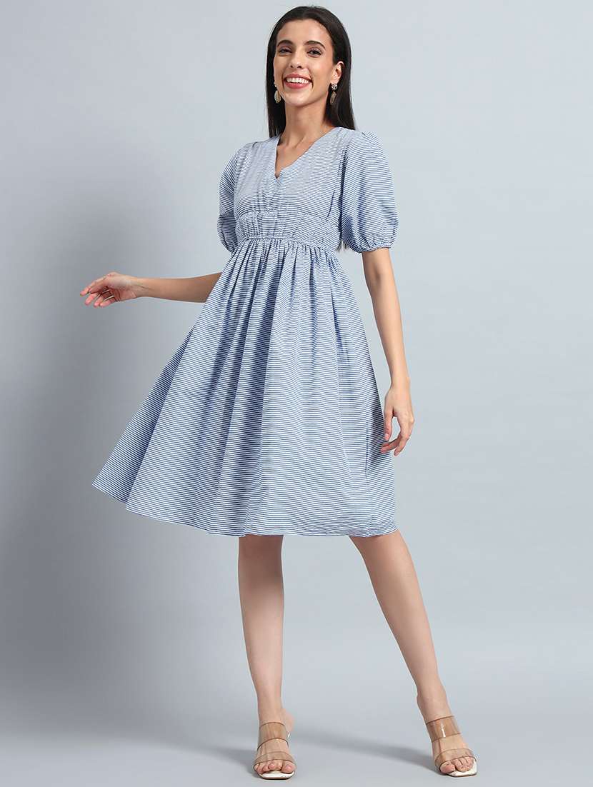 Women Printed Puff Sleeves Fit And Flare Dress - 22594139 -  Standard Image - 2