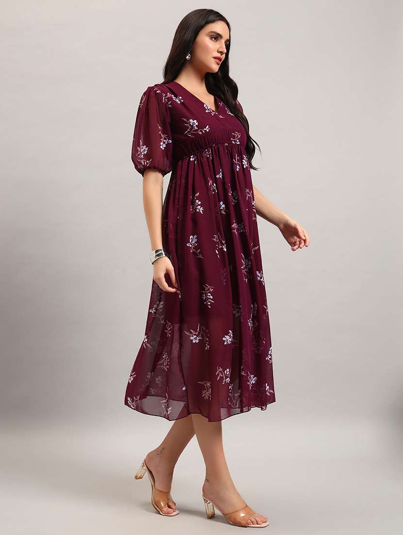 women printed puff sleeves fit and flare dress - 22594143 -  Standard Image - 2