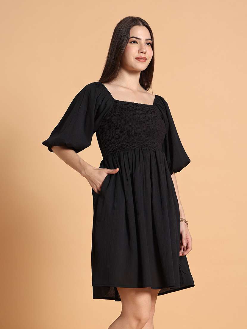 women solid short sleeves a-line dress - 22594144 -  Standard Image - 2