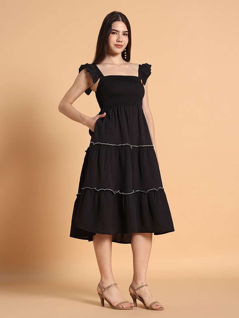women solid ruffle sleeves tiered dress - 22594146 -  Standard Image - 2