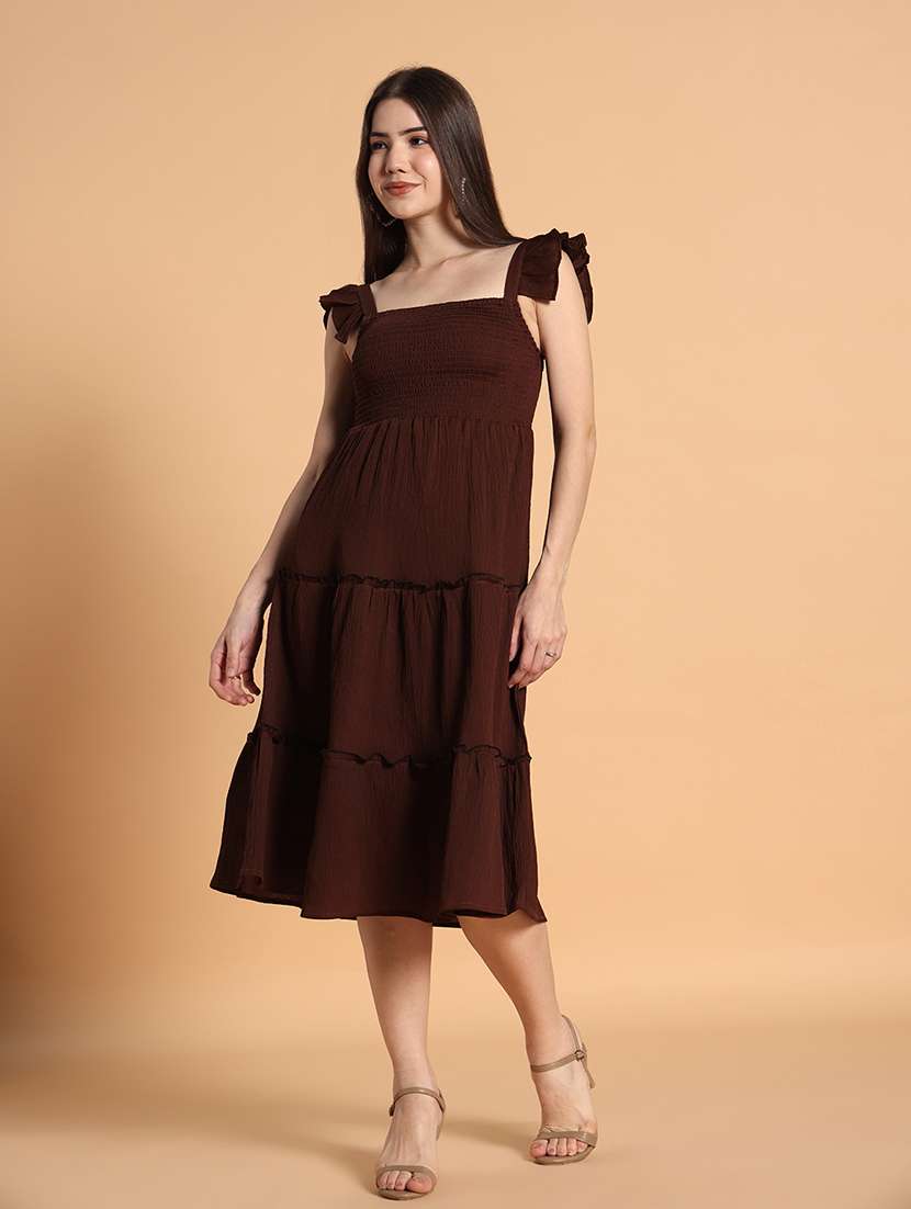 women solid ruffle sleeves tiered dress - 22594147 -  Standard Image - 2