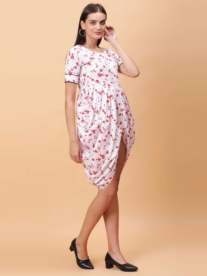 women printed short sleeves asymmetric dress - 22594153 -  Standard Image - 2