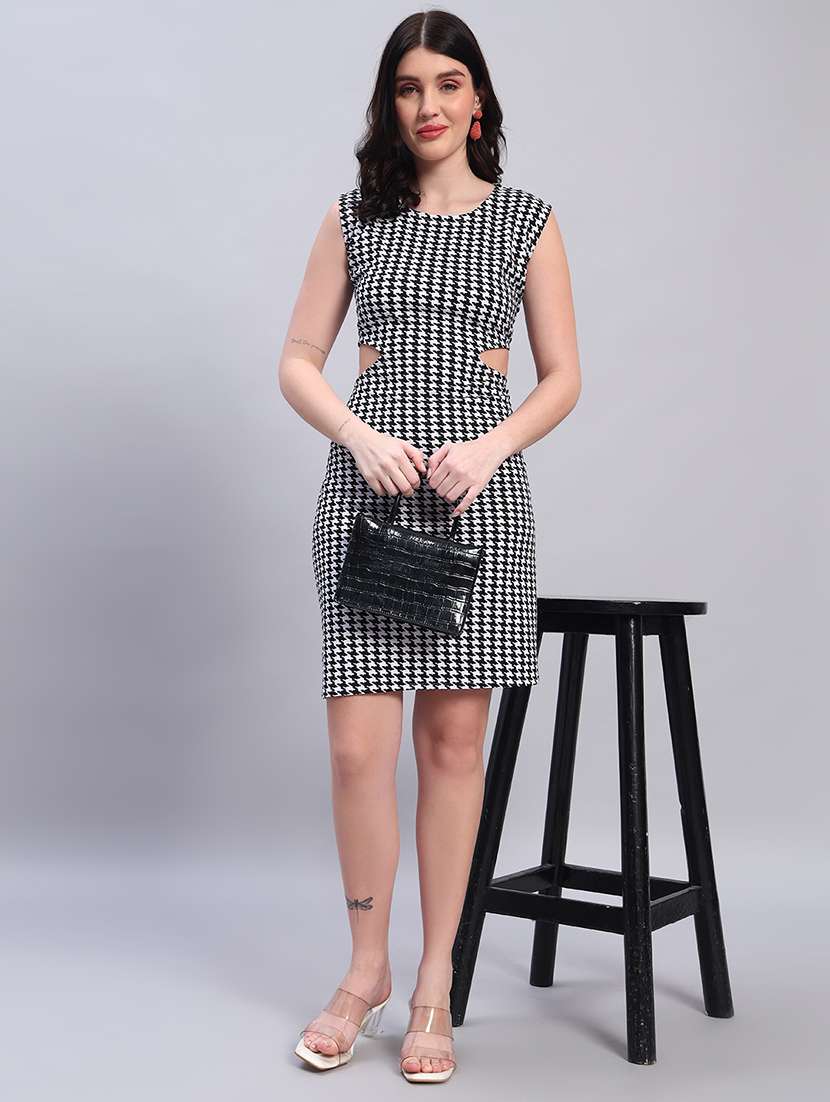 women printed cap sleeves sheath dress