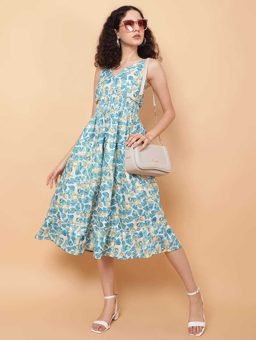 women printed sleeveless tiered dress
