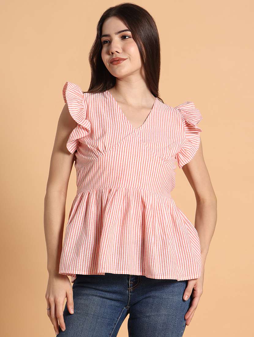 women printed ruffle sleeves peplum top - 22594192 -  Standard Image - 2
