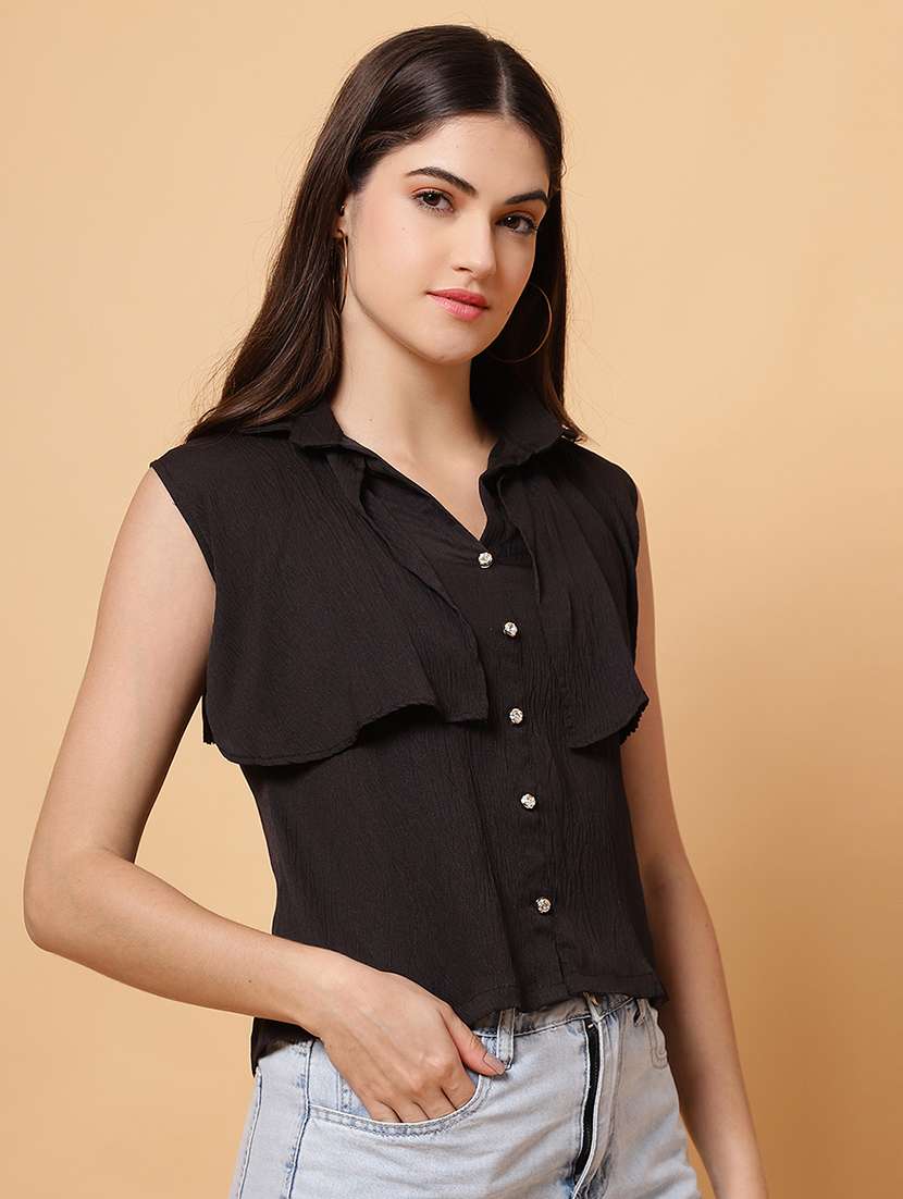 women solid sleeveless regular top