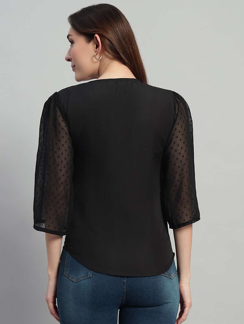 women self design three quarter sleeves regular top - 22594198 -  Standard Image - 2