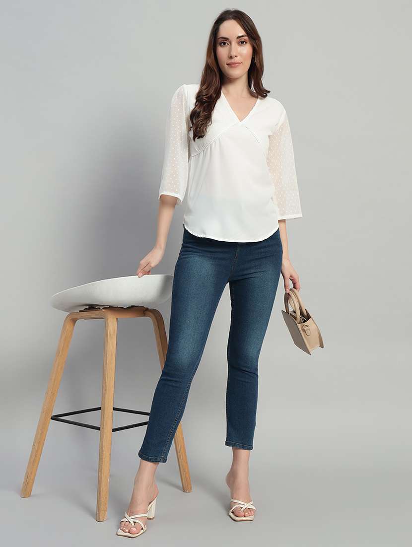 women self design three quarter sleeves regular top - 22594199 -  Standard Image - 2