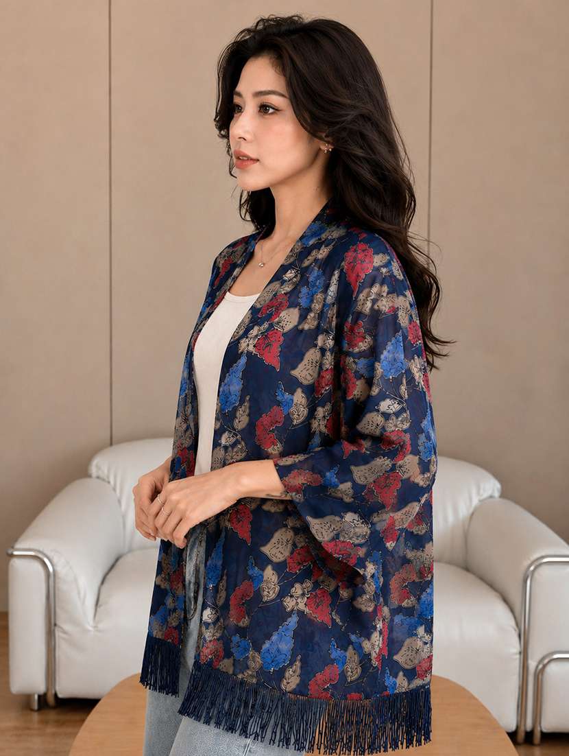 women printed three quarter sleeves regular shrug - 22594214 -  Standard Image - 2