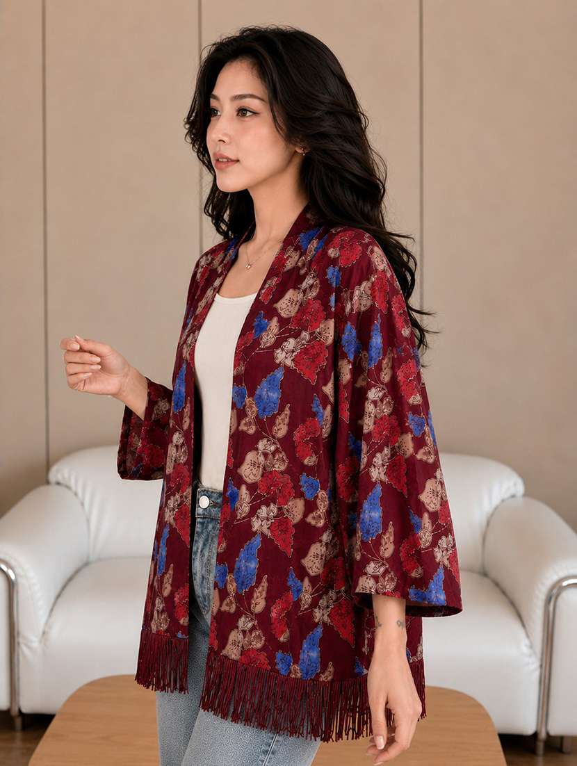 women printed three quarter sleeves regular shrug - 22594215 -  Standard Image - 2