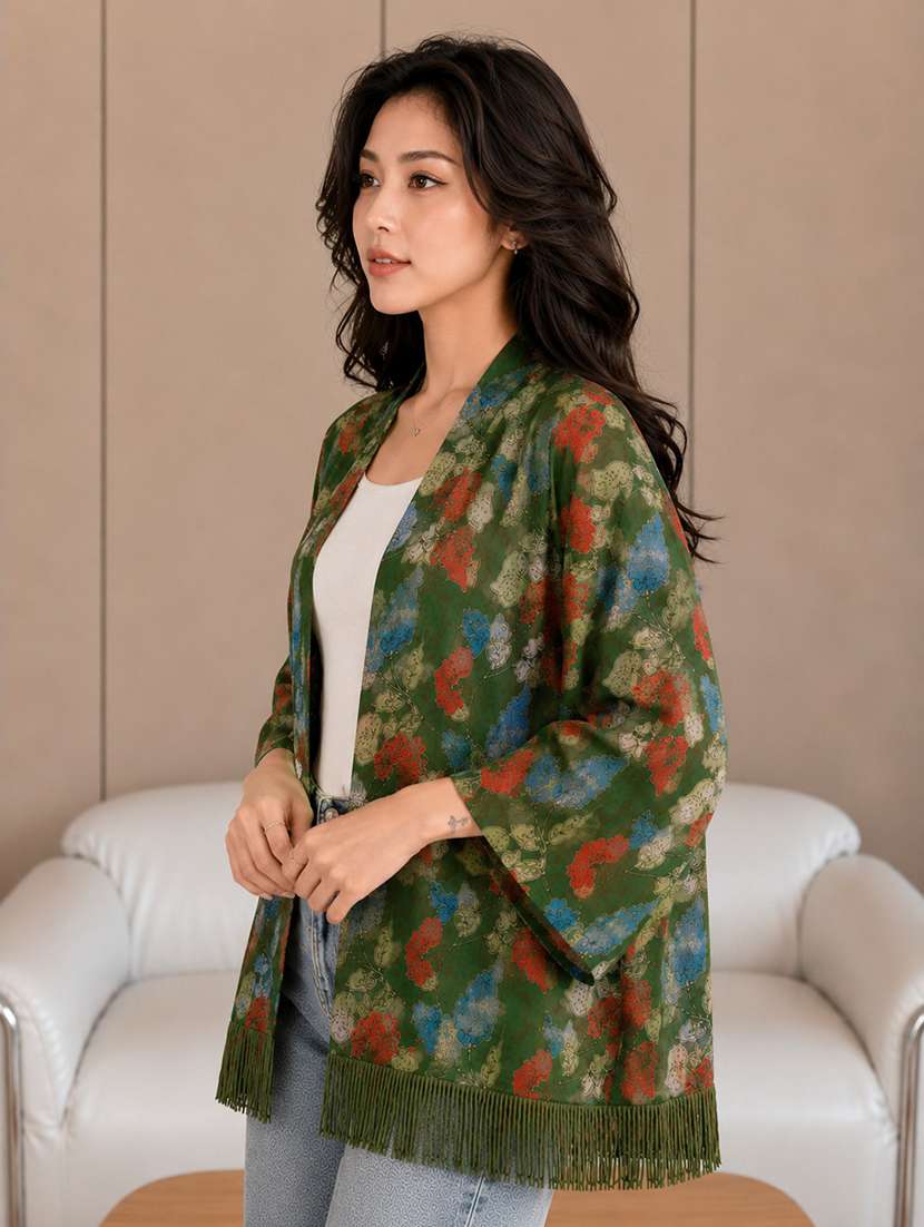 women printed three quarter sleeves regular shrug - 22594216 -  Standard Image - 2